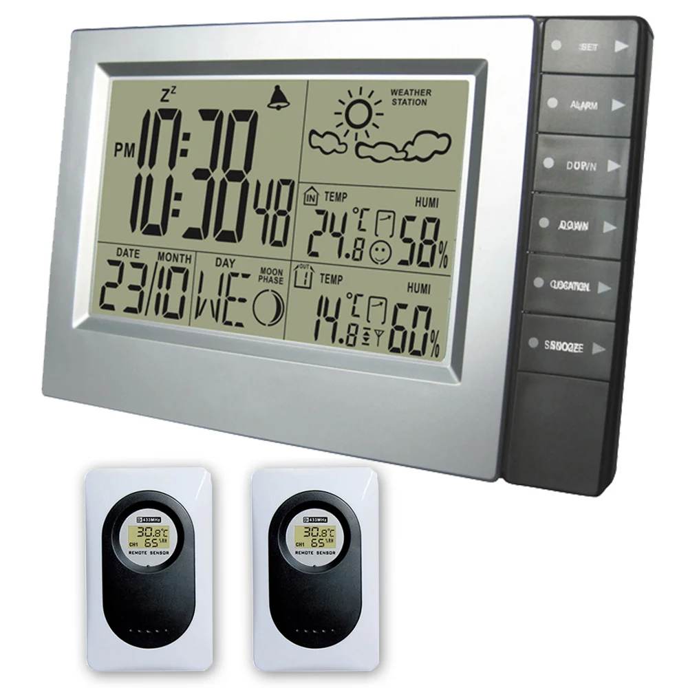 

DYKIE Weather Station Indoor and Outdoor Electronic Temperature Humidity Alarm Clock Wireless Sensor Hygrometer Weather Forecast