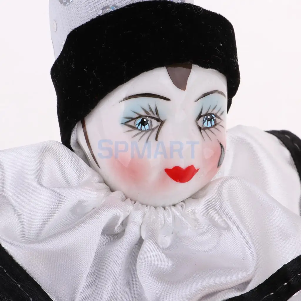38cm 15 inch Adorable Porcelain Hanging Foot Clown Doll Harlequin Doll Circus Props Festival Gift Home Office Ornaments