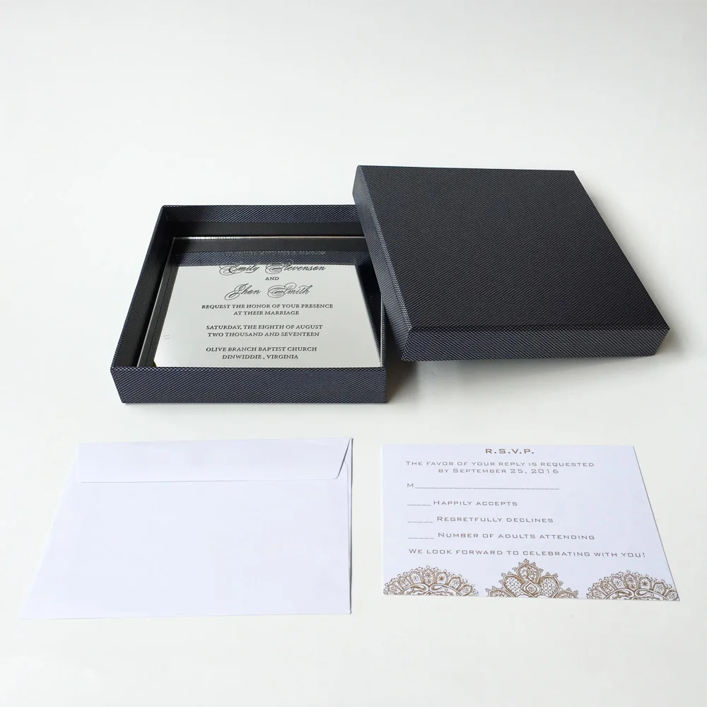  150x150mm Engraved Silver Mirror Acrylic Wedding Invitation Card 100 Sets Per Lot - 32829260455