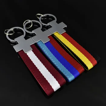 

3 color stripe embroidery leather metal Car key ring for bmw mercedes benz volkswagen renault ford toyota honda audi keychain