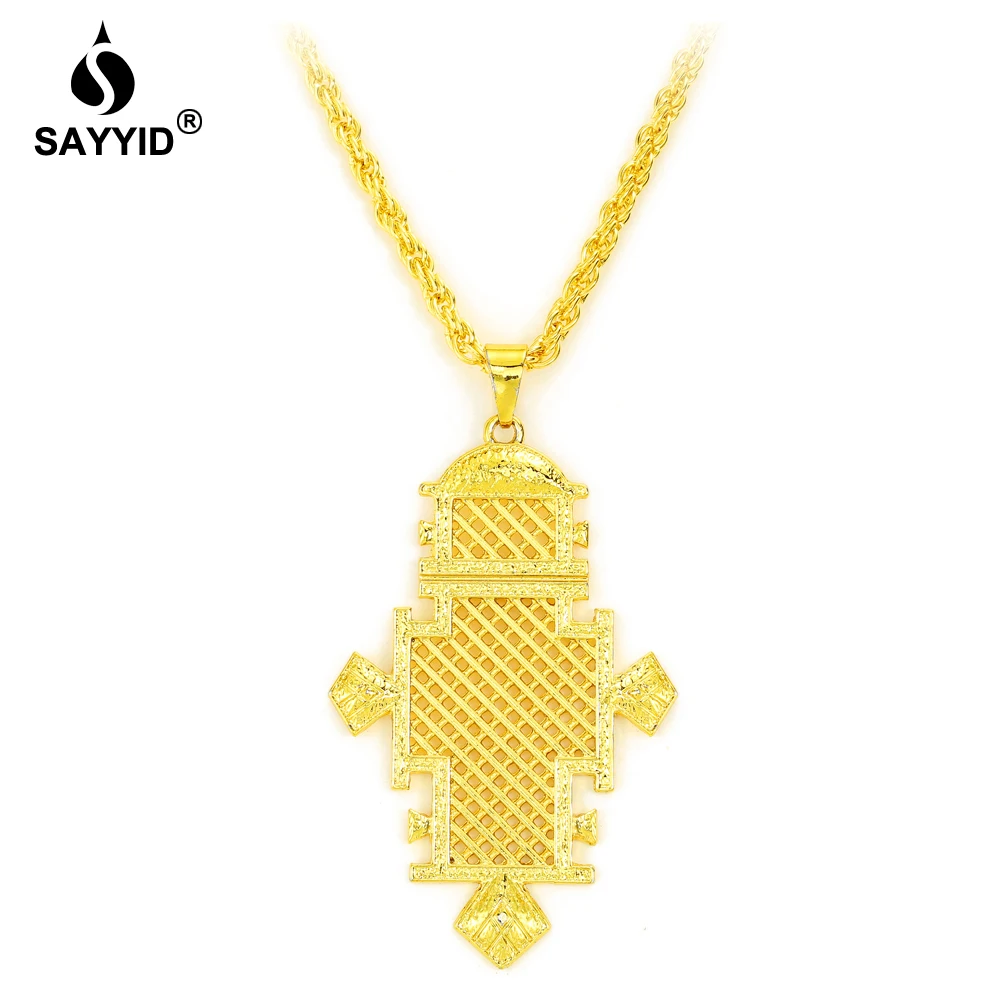 

New Design African Ethiopian Fashion Ethnic Wedding Cross Pendant Necklace Plating yellow gold color for Women's Necklace