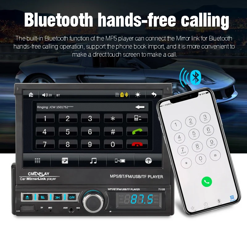 Электрический выдвижной авто-радио мультимедиа 7 дюймов Поддержка Bluetooth Hands-free автомобильный MP5 плеер Видео Mirrorlink для Android 9 USB