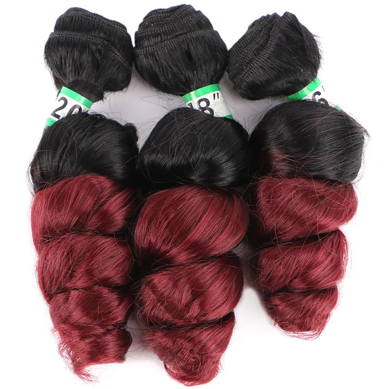 Два тона Омбре, черный, фиолетовый, красный, бордовый, свободная волна, синтетические волосы для наращивания, высокая температура, пучок волос для черных женщин - Color: T1B-118