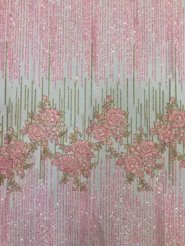 

Nigerian Lace Fabric with glued glitter Cyndi-101084 French Embroidered lace fabric for party dress