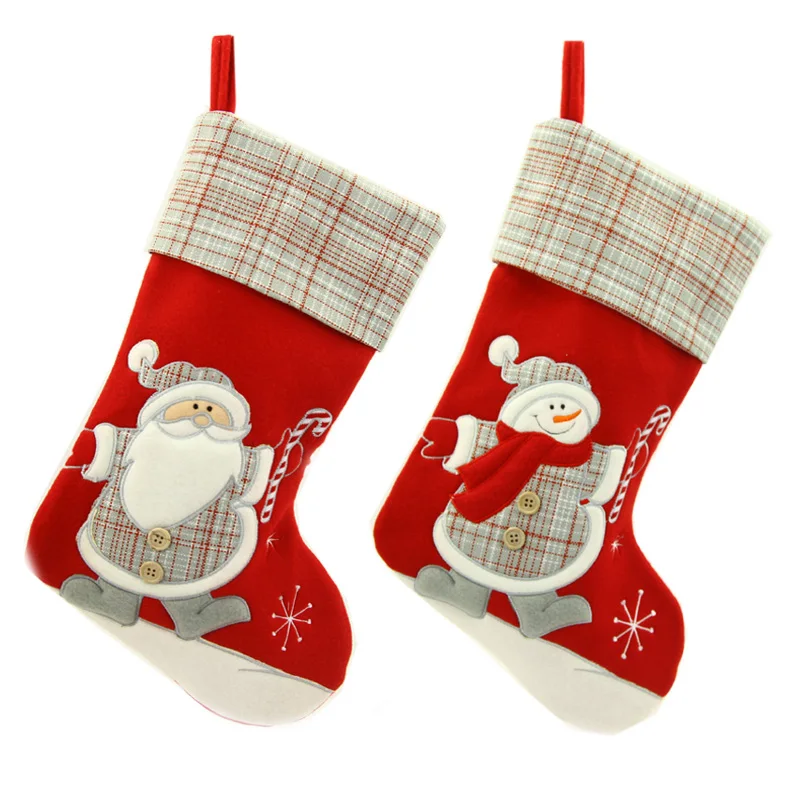 

Free shipping 2pcs/lot Christmas Stocking 18" Santa Claus Snowman Gift Sock Ornament Socks Festival Xmas Socks Christmas Decor