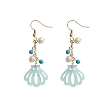 Pendientes Brincos Para A Mulher Resina Pedra coroa De pérolas Com Shell Resina Grandes Brincos Longos Brinco Acessórios de Ouvido