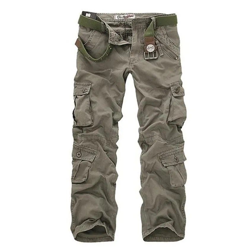 Earth Army Green Модный бренд высокого качества фитнес тренировки мужские s Брюки повседневные однотонные свободные много карманов кнопки мужские брюки - Цвет: Earth Army Green
