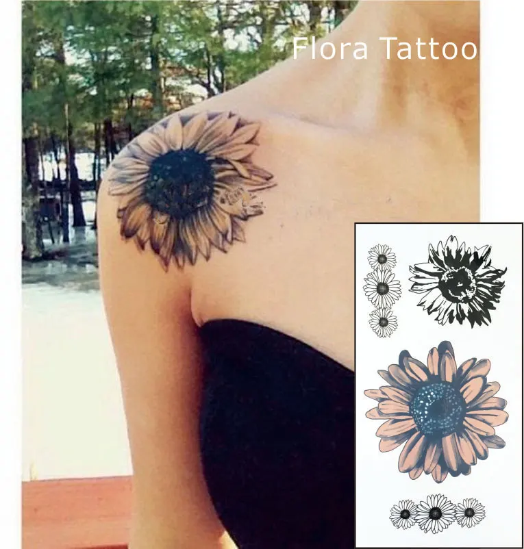 Girasol Tatuaje Temporal Del Cuerpo Tatuajes De Flores Falsas Se