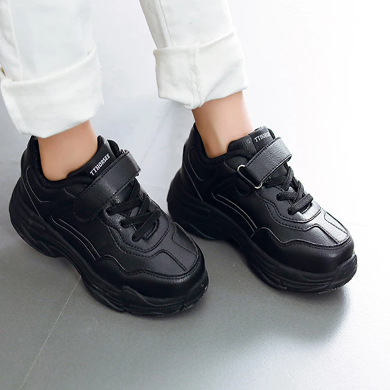 

SKHEK Autumn Winter Children Sneakers Kids Shoes For Boys Sport Trainer Outdoor Leather Running School Shoes Black White Red