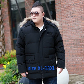 

new fashion high quality super large Men Casual Warm Thick with hood Fur collar Loose Zipper Down Jacket plus size 11XL12XL13XL