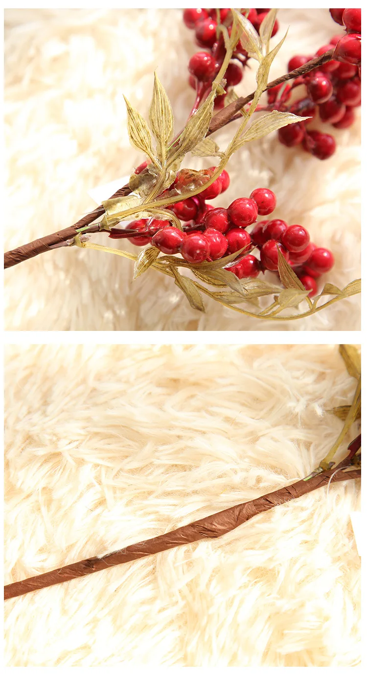 1PC 39CM Christmas Red Berries Simulation Red Fruit Berry Artificial Flower Branch For Christmas Tree Decoration New Year Decor