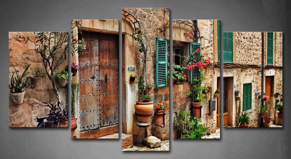 

Framed Wall Art Picture Streets Towns Flower Windows Canvas Print Architecture Posters With Wooden Frame For Living Room