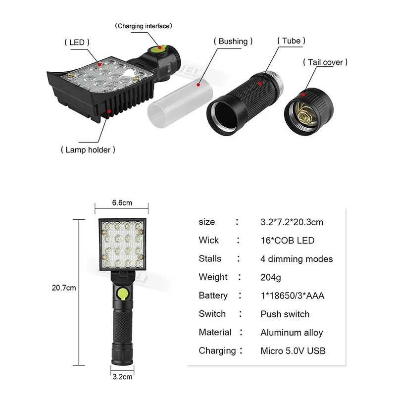 

Powerful Led Flashlight 18650 Or Aaa Camping Lantern Torch Cob Led Flashlight With Magnetic Usb Flash Light Waterproof Linterna