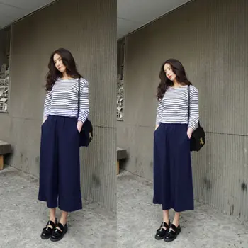 

Hot Spring Summer Women Wide Leg Pants With Pocket Chiffon Solid Color High Waist Loose Casual Trouser MSK66