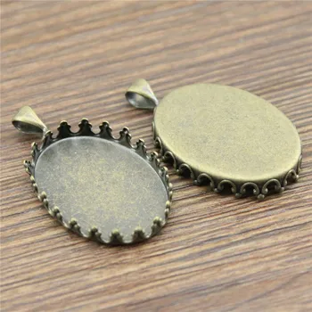 

Antique Bronze Color Fit 18x25mm Oval Glass Cabochon Crown Edge Base Setting Charms Pendant Jewelry Accessories 10pcs/lot