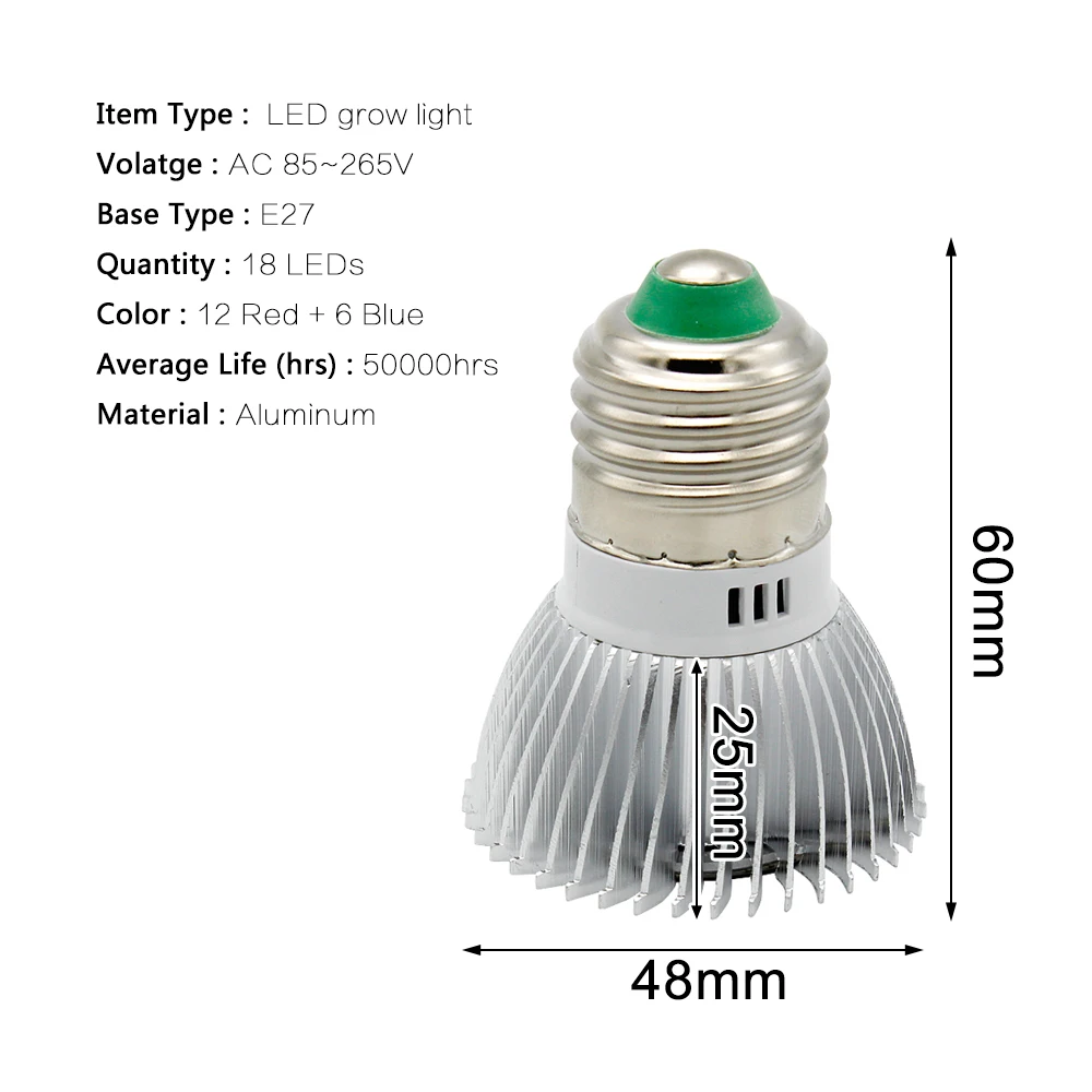 18 Вт E27 5730 полный спектр светодиодный светильник s 18 светодиодный s 12 красный+ 6 синий светильник для цветочных растений освещение для гидропонной установки AC 85-265V