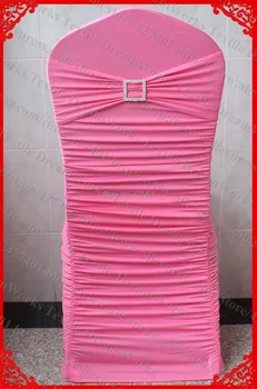

NO.18 Rose Pink Ruffled Lycra Chair Covers With Lycra Band/Sash&Square Diamond Buckle&Pin For Wedding Banquet Home Decoration