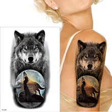 Водостойкая временная татуировка наклейка Волк Луна девушка Татуировка Сексуальная черная Татуировка рукава рука Мужская Татуировка волк лес большие татуировки для мальчиков