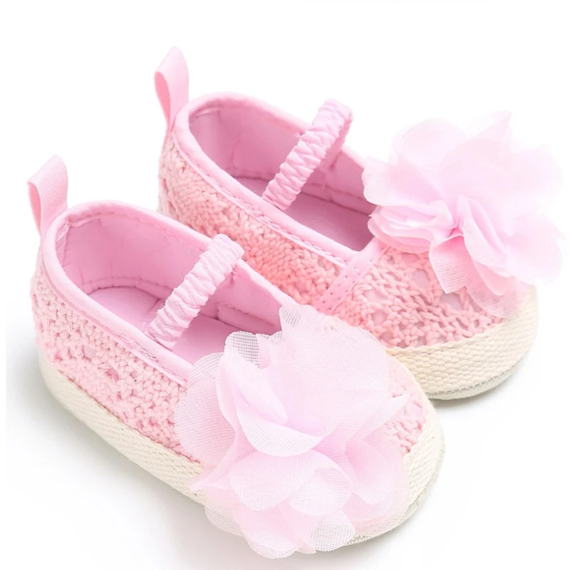 Sweet Rattan Grass Girl Baby Shoes Lace Big Flower Infant Crib Slippers