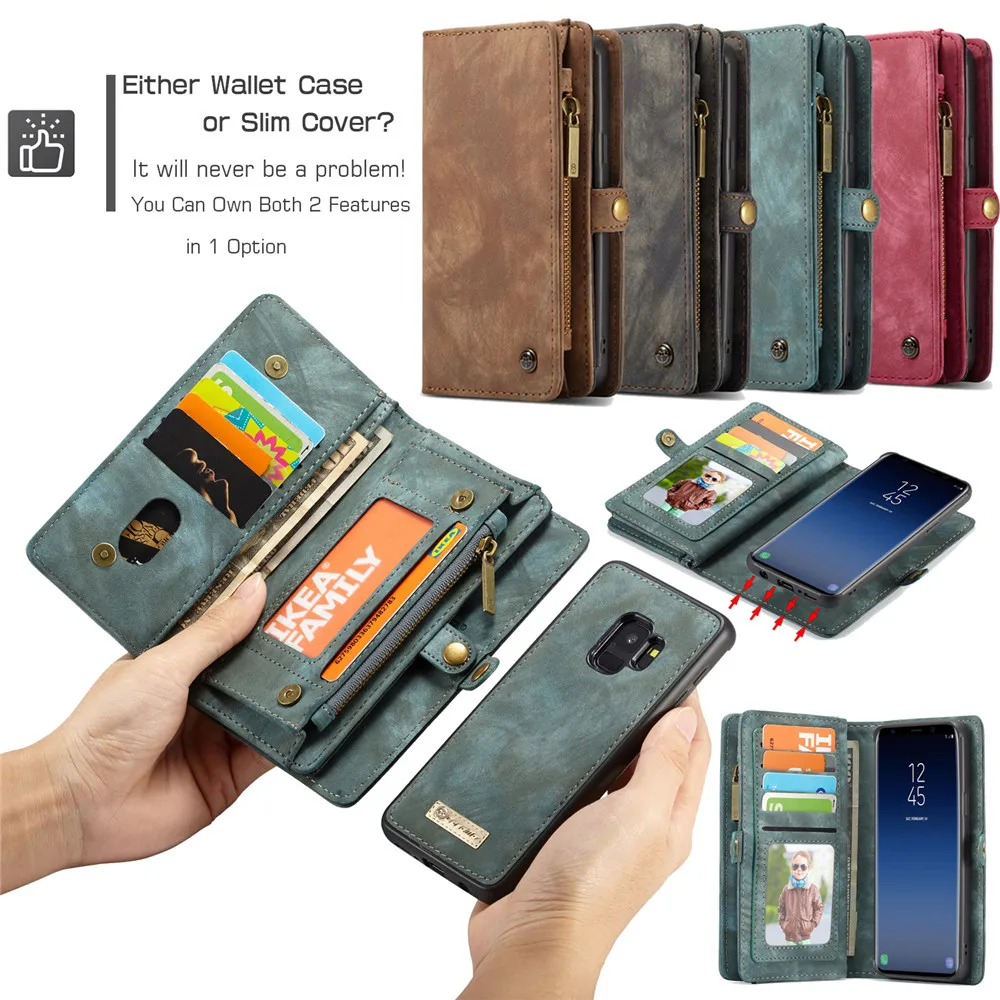 

Zipper Leather Purse Wallet Card Flip Case 2in1 Removable Cover For Huawei P20 Pro iPhone X XS Max XR 8 7 Plus Samsung S9 S10+