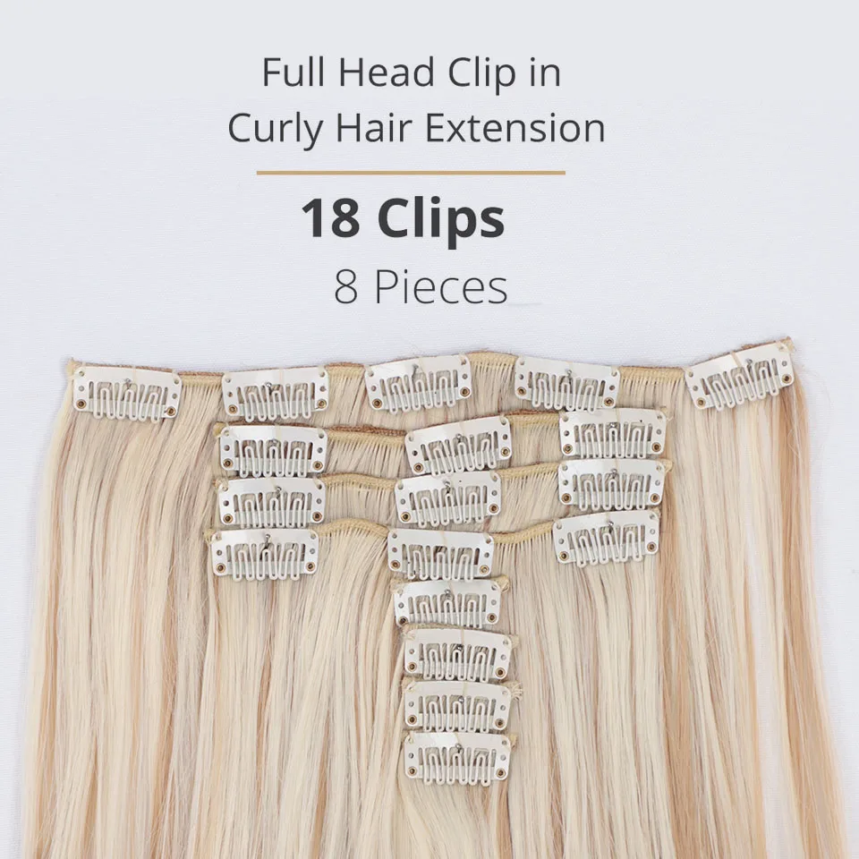 AISI BEAUTY 8 Pcs/set Full Head Long Wavy Synthetic 18 Clips In Hair Extensions For Women Hairpieces Blonde Black Brown