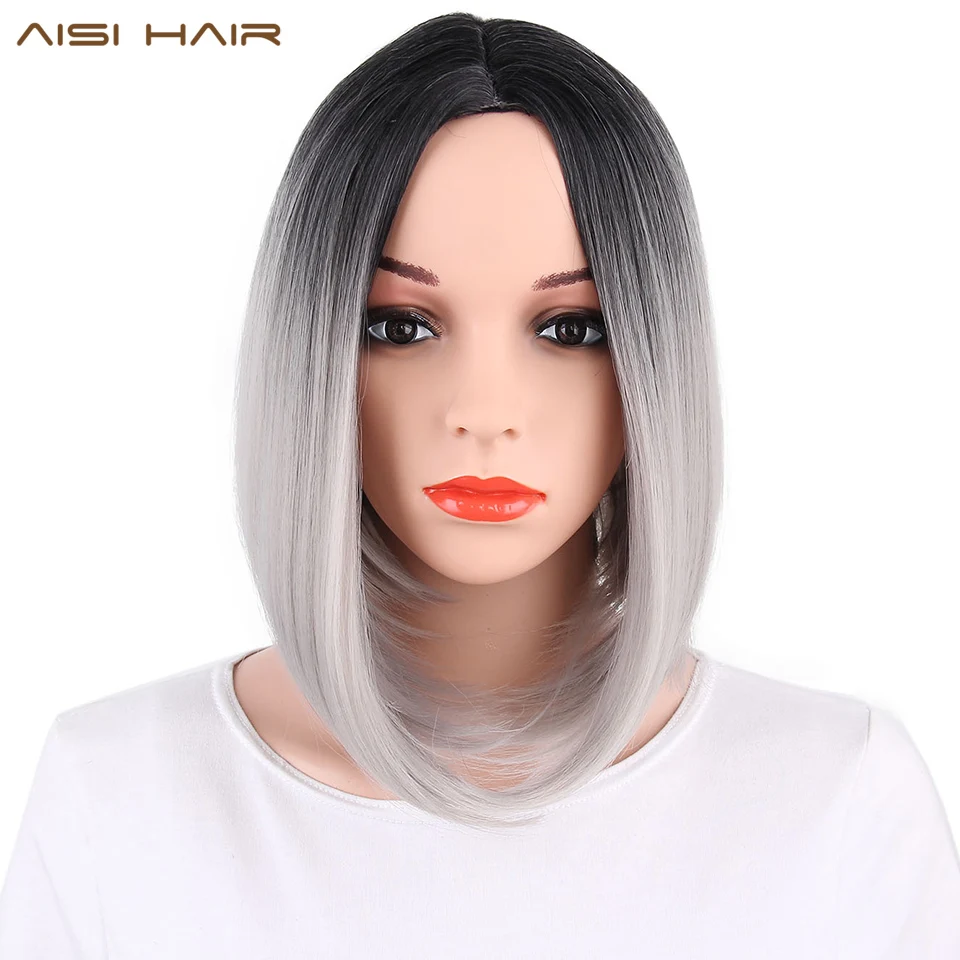 Spiralblogreloaded Comprar Aisi Cabello Sintetico Ombre Pelo Gris Corta De Estilo Bob Pelucas Para Mujeres Negro Y Rosa Pelos Online Baratos