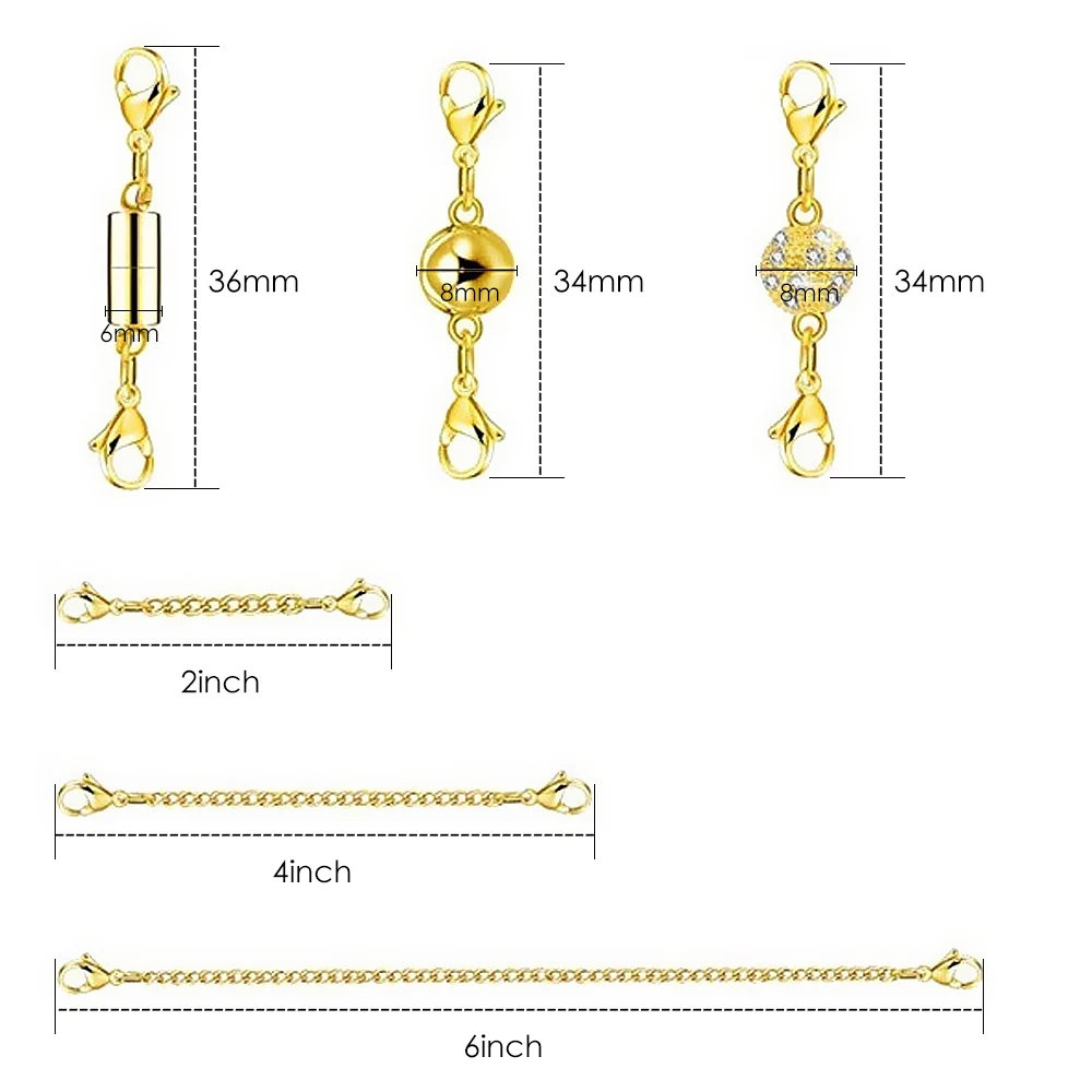 12/16/25pcs Copper Magnetic Clasps And Chain Extender Set For Necklace Bracelet Jewelry Accessories DIY Making Supplies | Украшения и
