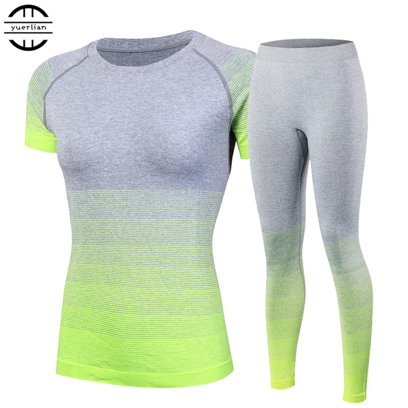 

Brand New Women's tracksuits Yoga Sets Breathable Sport Suit Fitness Gym Running Set Yoga Shirt Top Pants Green Yoga For Girls