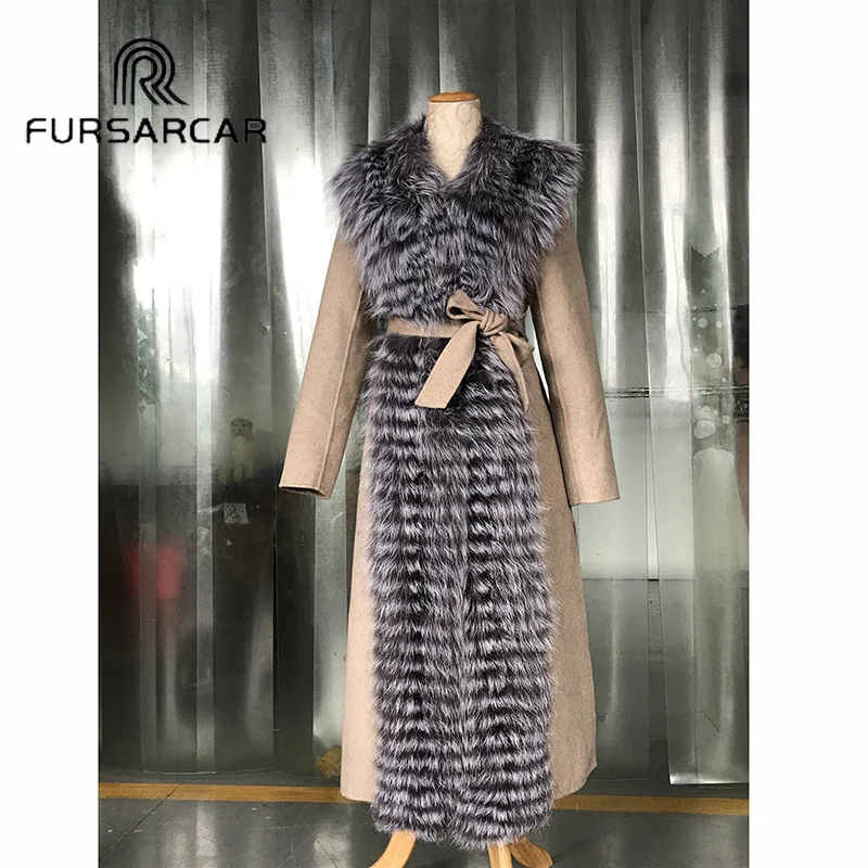 Женское меховое пальто FURSARCAR роскошное зимнее из овечьей шкуры с воротником
