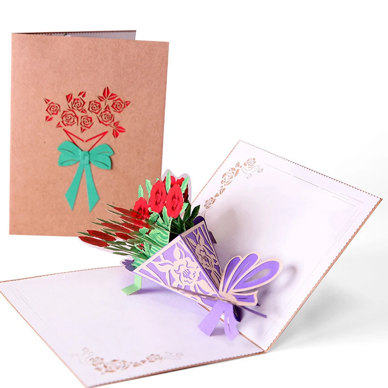  3D Laser Cut Handmade Bouquet of Roses Paper Invitation Greeting Cards Show Love PostCard Wedding P - 32890718791