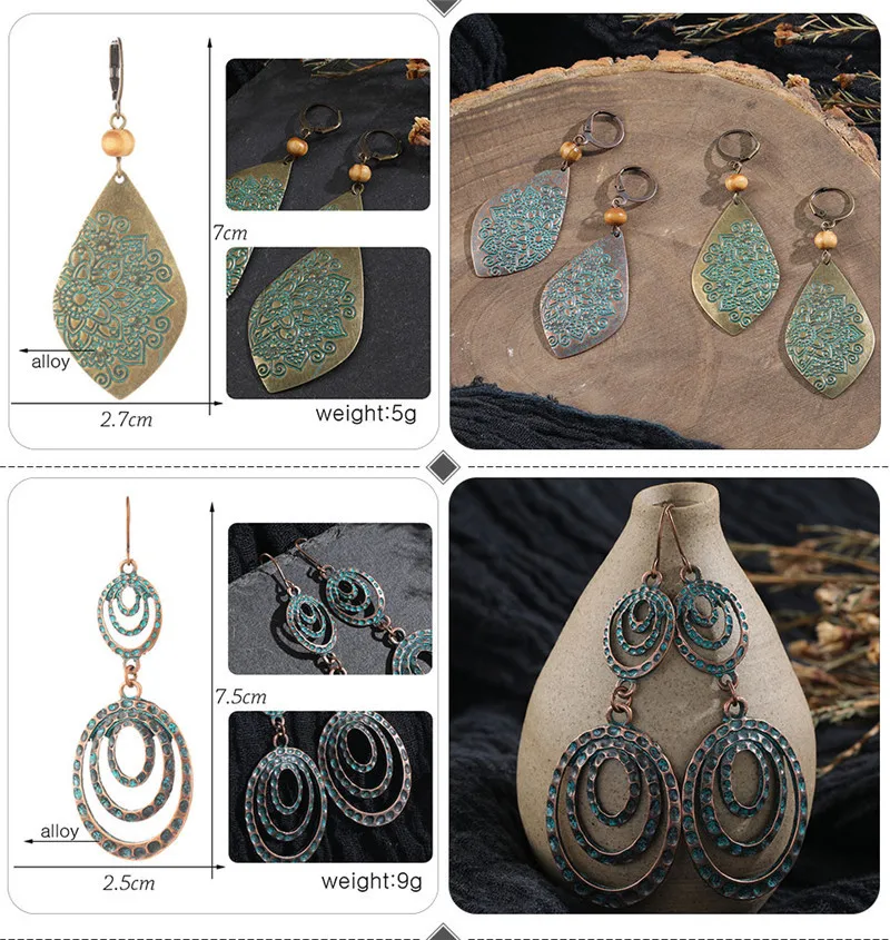 Vintage Bronze Geometric Women's Earrings Jewelry 2019 Long Metal Tass (3)