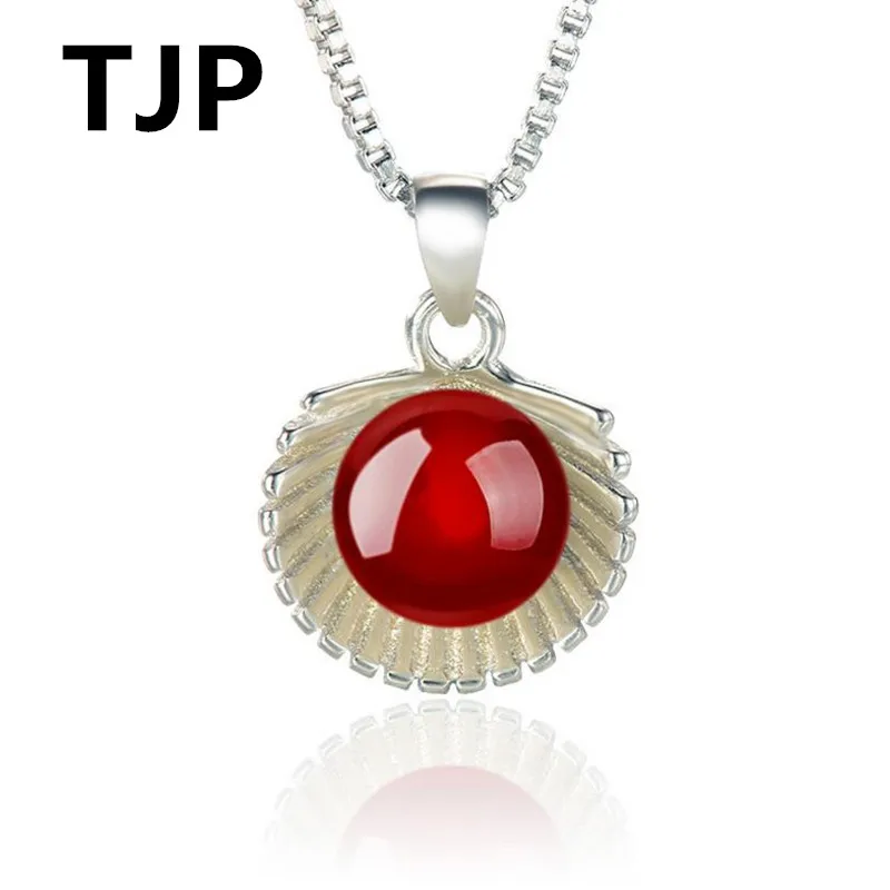

TJP Bright Red/Black Crystal Stone Ball Pendants Necklace For Women Engagement 925 Sterling Silver Choker Necklace Jewelry Gift