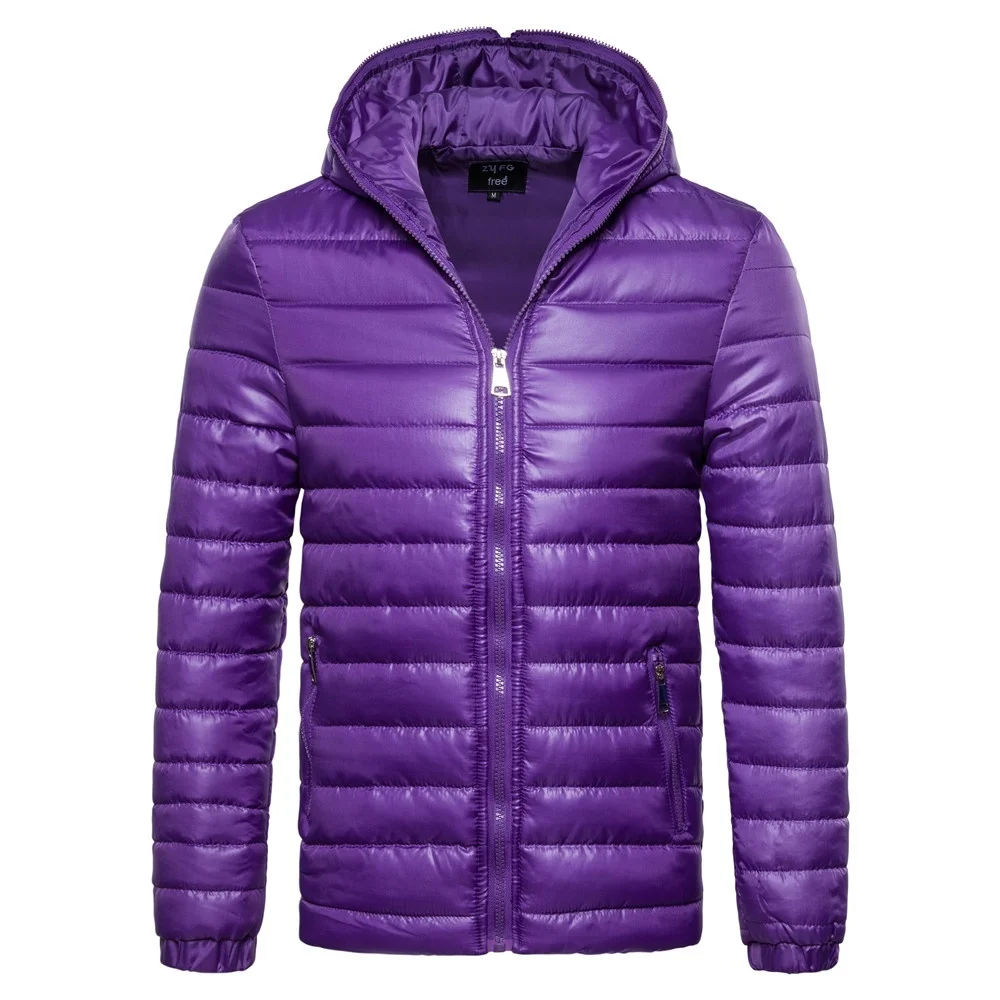 ZOGAA Мужская стеганая куртка, легкая парка, пальто с капюшоном, зимняя теплая одежда, мужские парки, однотонная Тонкая Повседневная куртка, пальто - Цвет: Фиолетовый