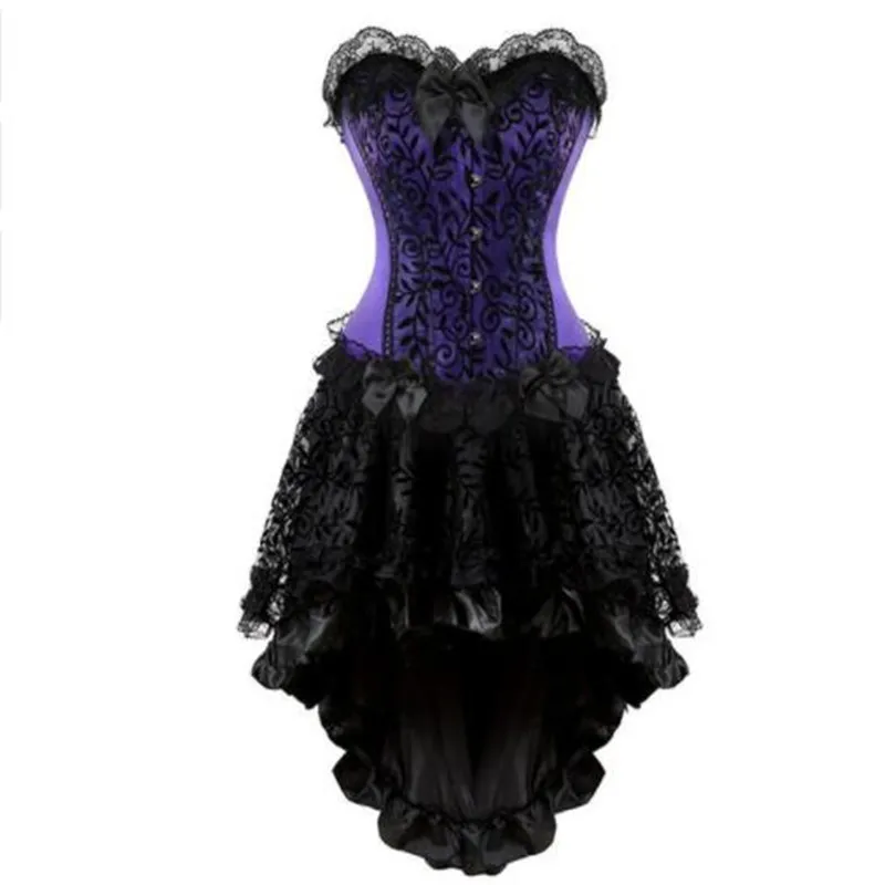 

Women Burlesque Dancer Dress Witch Halloween Sexy Bustier Corset Gothic Lace Vintage Corset Dress With Skirt Set Plus Size 6XL
