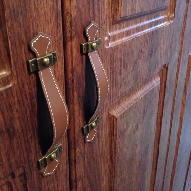 2 color/vintage Leather furniture Knobs 96 128mm door belt pull handle