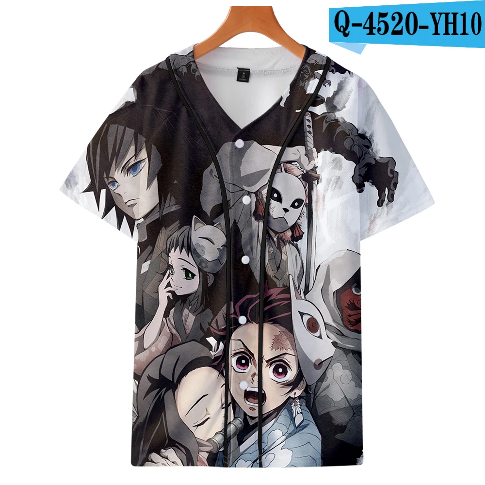 Demon Slayer: бейсбольные рубашки Kimetsu no Yaiba, модная повседневная одежда с короткими рукавами для косплея - Цвет: Бежевый