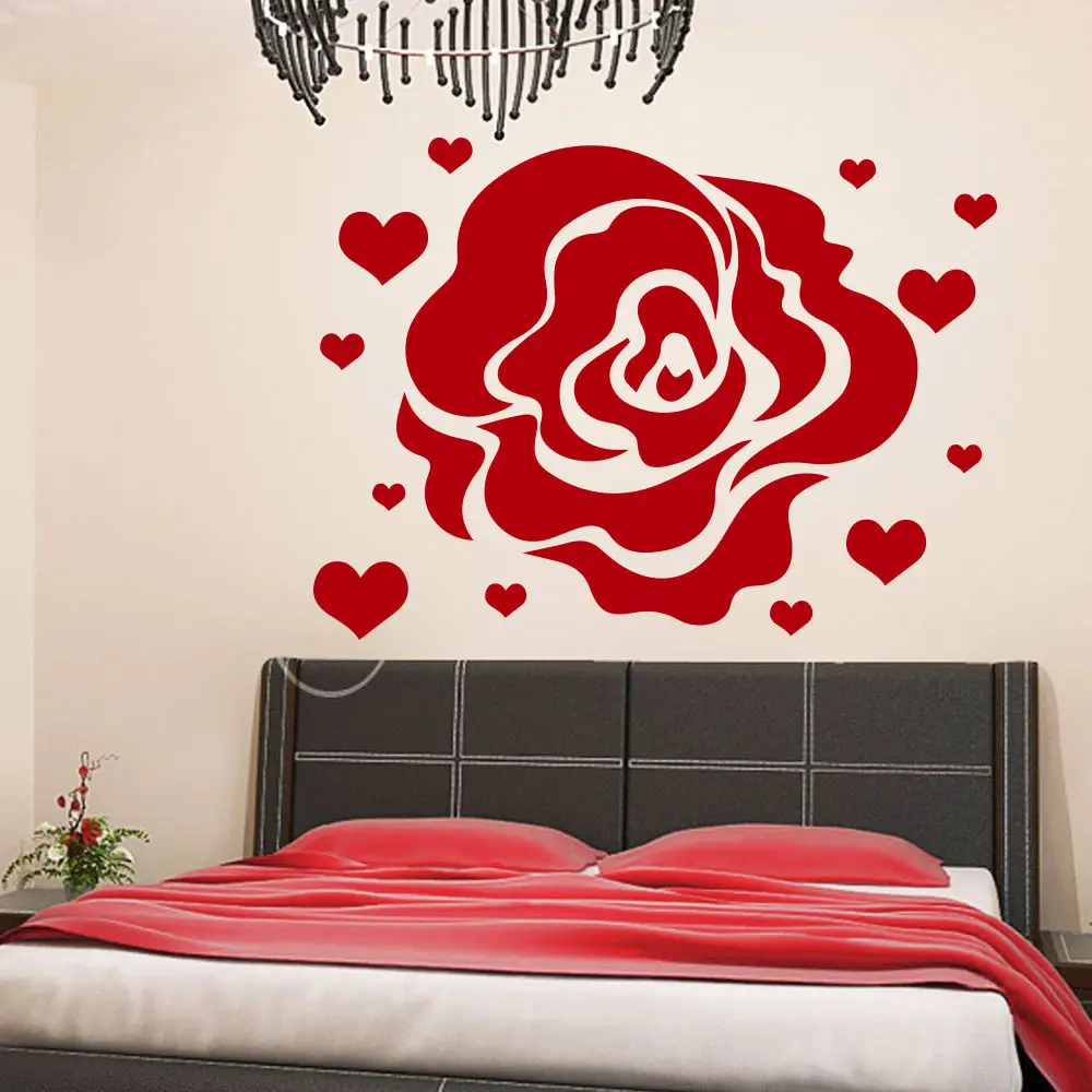 Rose Wall Decals Flower Heart Love Decal Living Room Home Decor Sticker