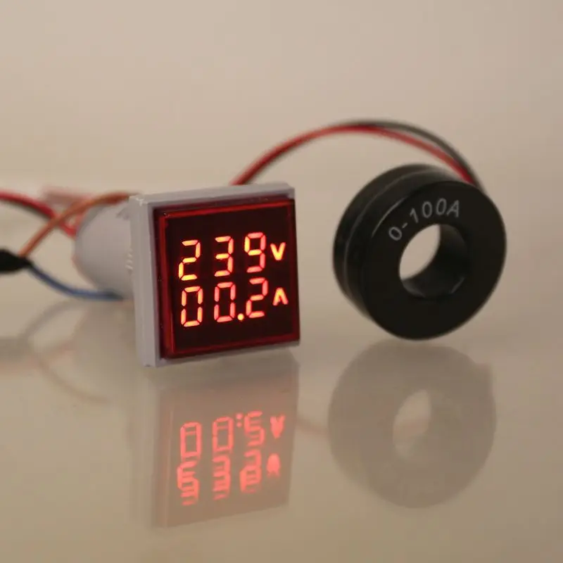 

Square LED Digital Voltmeter Ammeter Signal Lights Volt Voltage Current Combo Meter Indicator Tester Measuring AC 60-500V 0-100A