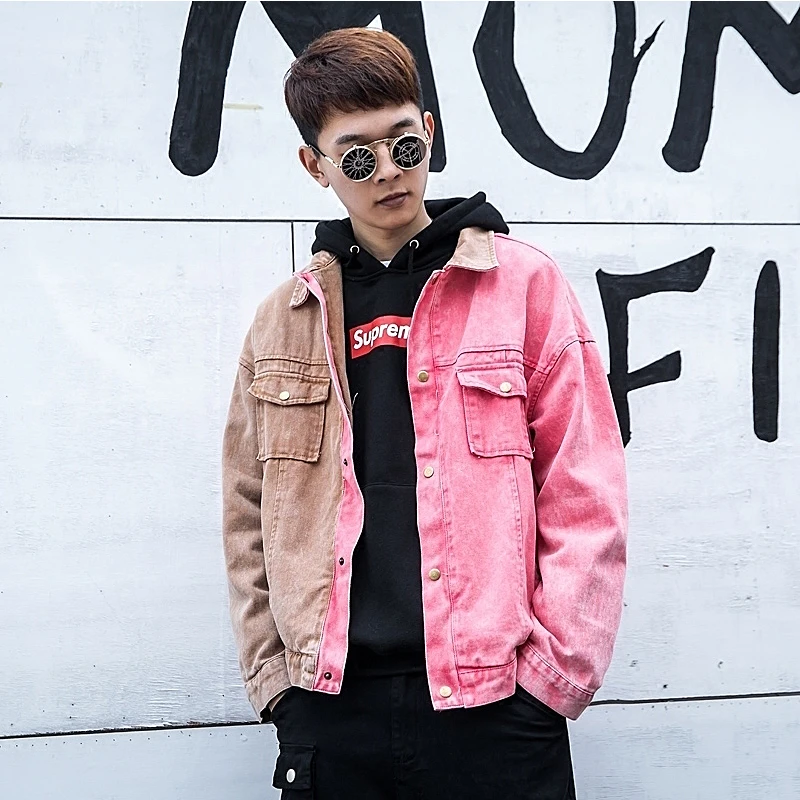 

HFNF 2019 Chaqueta de mezclilla rasgada talla grande mujer man primavera Streetwear Rosa básico Lover's Jeans Pink jacket