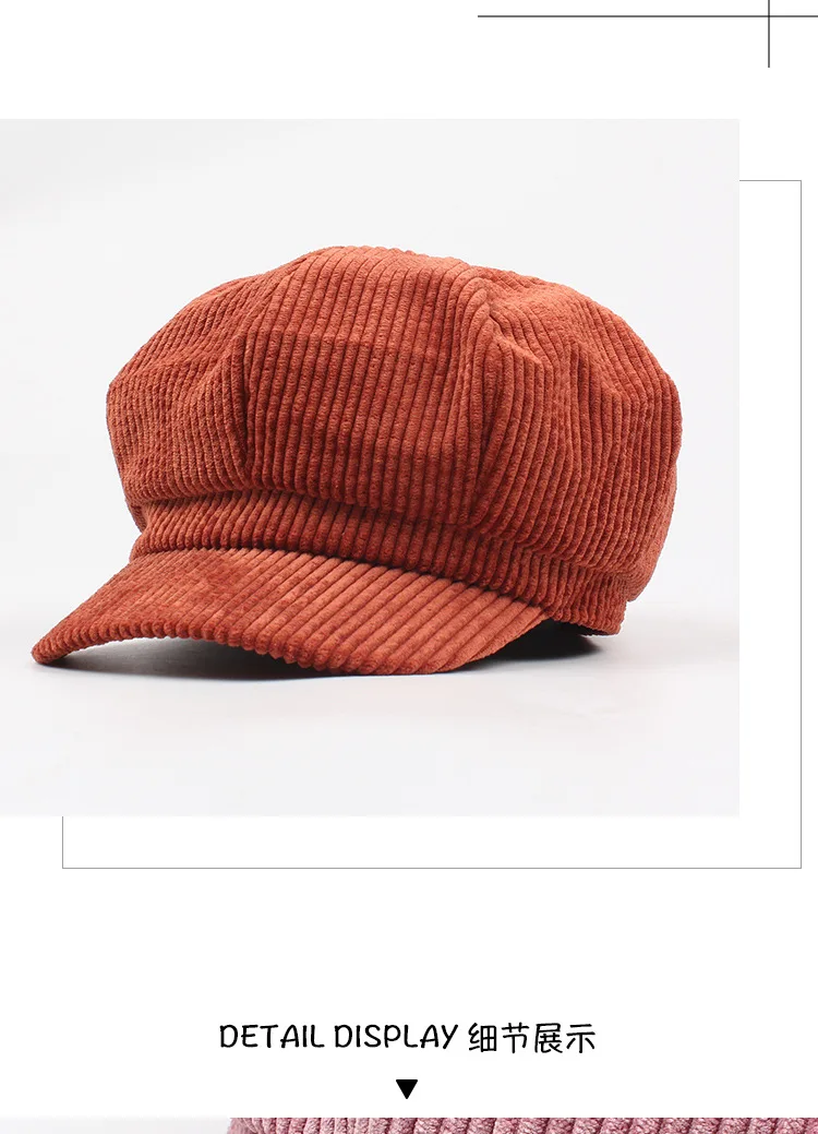 Новые для женщин вельвет tagonal шляпа одноцветное Цвет Ретро Восьмиугольные шапочки newsboy кепки S козырек женские теплые зимние шапки