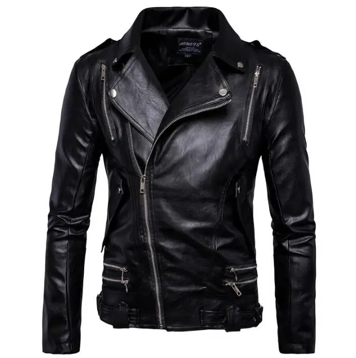 Zwart heren leren jas motorfiets pu jas mannen gepersonaliseerde jassen jaqueta de couro street fashion rock punk Meerdere rits Zwart heren leren jas motorfiets pu jas mannen gepersonaliseerde jassen jaqueta de couro street fashion rock punk Meerdere rits