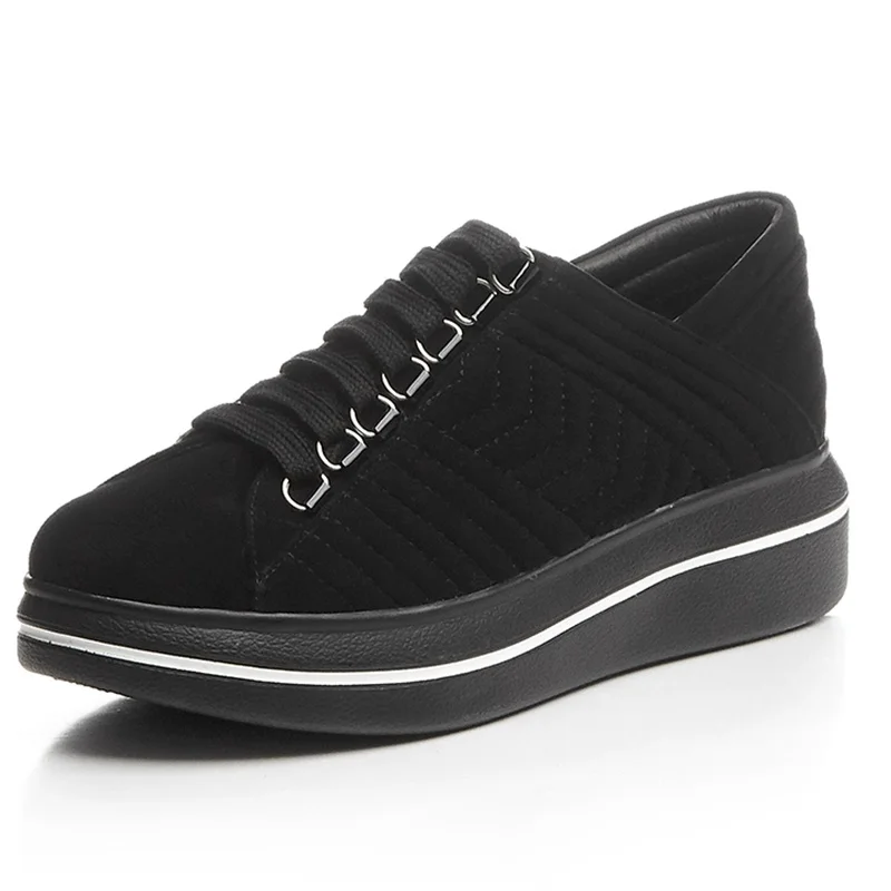 Flat Platform Nubuck Grain Leather chaussure femme women flat shoes Round Toe black red Comfortable woman