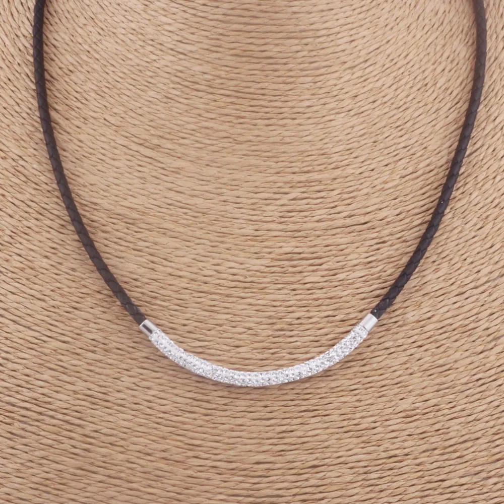 

Women stainless steel Leather Charm Necklace New Fashion Elegant Style Crystal Charm Choker Necklaces