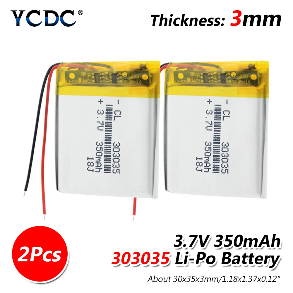 1/2/4 шт 3,7 V 303035 350mAh Li-Po литий-ионный полимерный Дополнительный внешний аккумулятор, Батарея для смарт-часов голосовых Регистраторы радио MID Pos машина Оборудование для psp - Цвет: 2 pieces