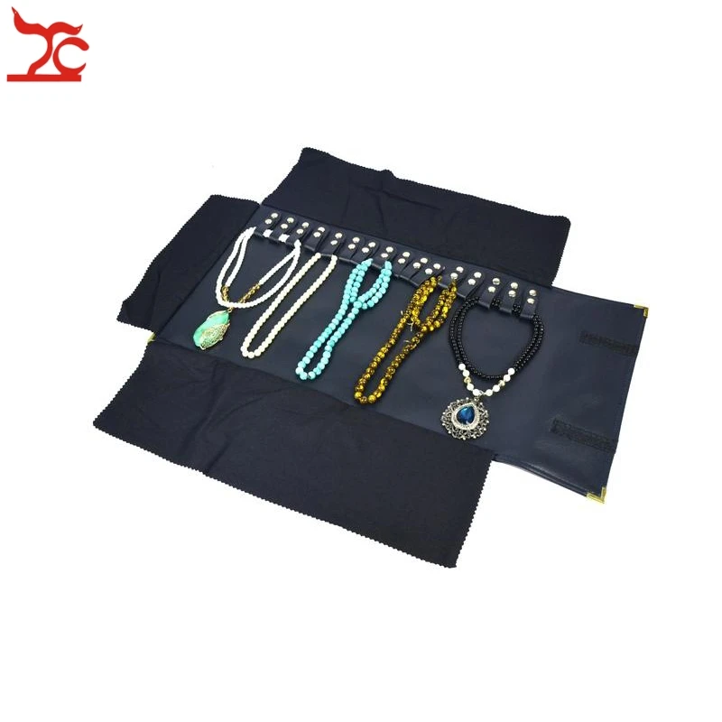 New Fashion Foldable Jewelry Storage Case Blue Leatherette Bracelet Holder Necklace Jewelry Oraganizer Travel Roll Bag 29*14cm