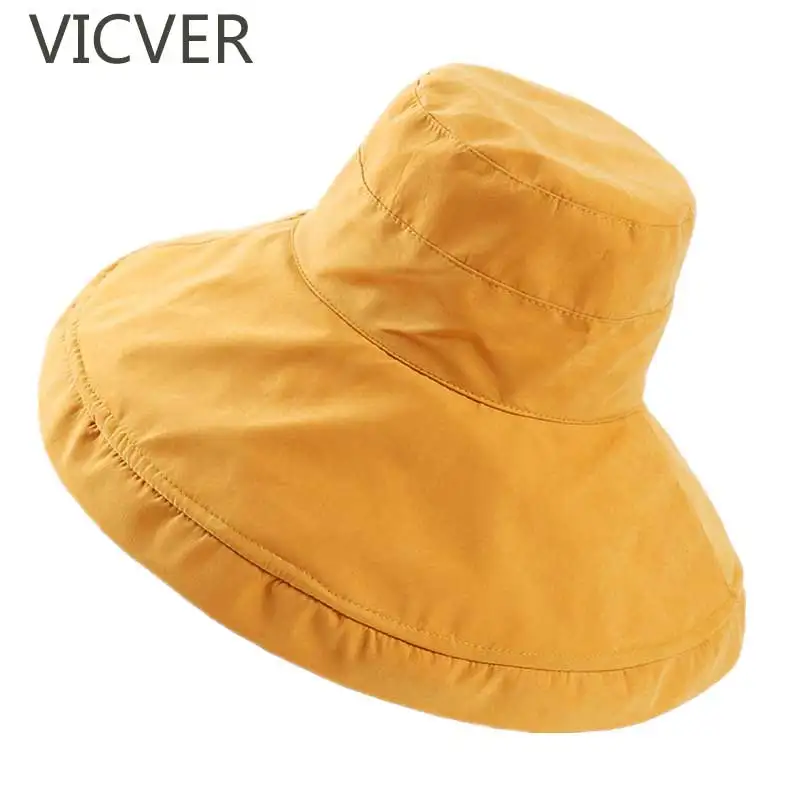 

Anti-UV Summer Hat For Women Wide Brim Foldable Hats Spring Outdoor Bucket Hat Casual Solid Velvet Sun Cap Vacation Female Caps
