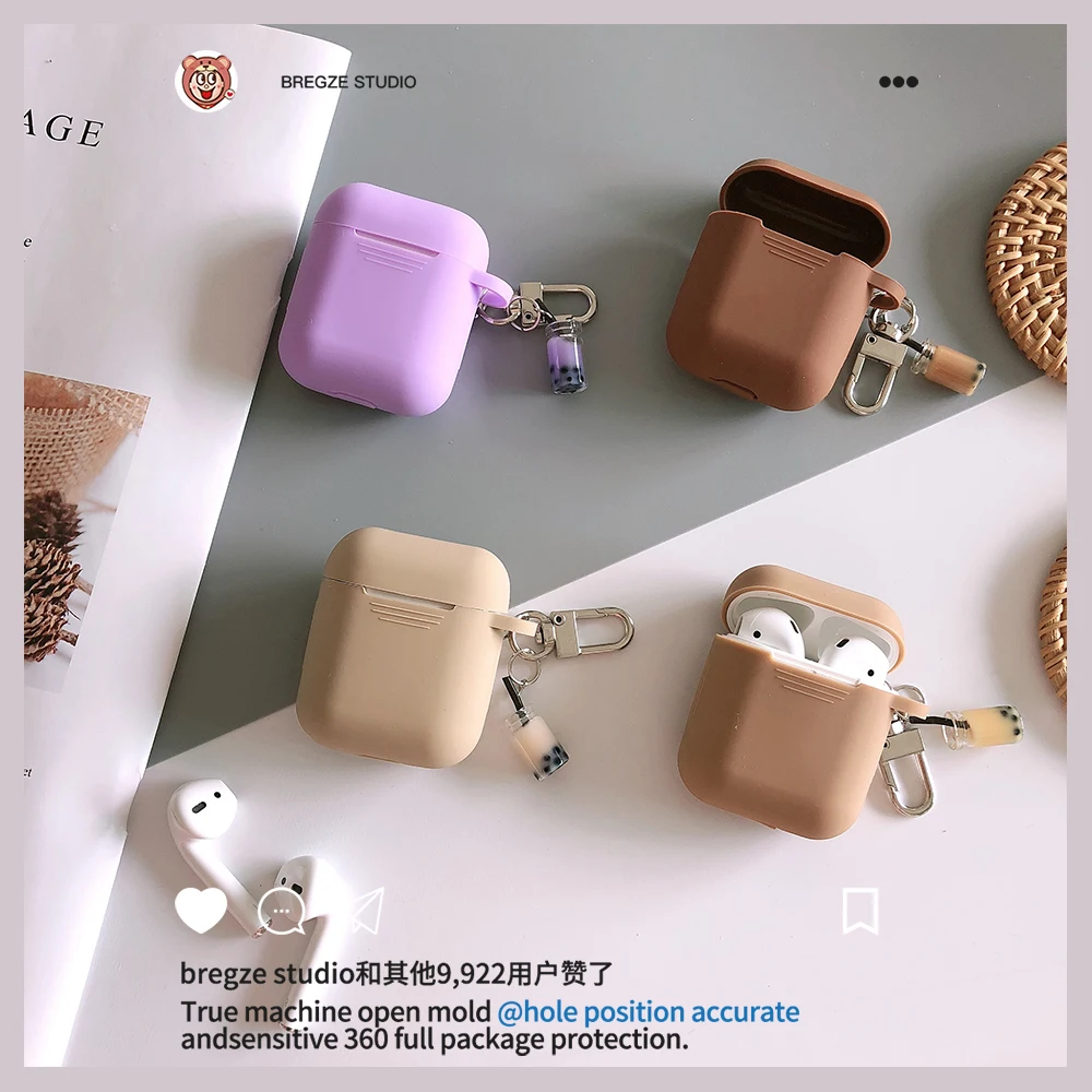 

Girl's Shockproof silicone Cover With Bubble tea Pendant For Apple Airpods Soft TPU Protection Earphone Cases For New Air Pods 2