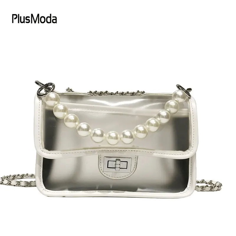 

Summer PVC Plastic Quilted Chains Transparent Bag Candy Jelly Clear Beach Bags Women Messenger Bags Crossbody Purse