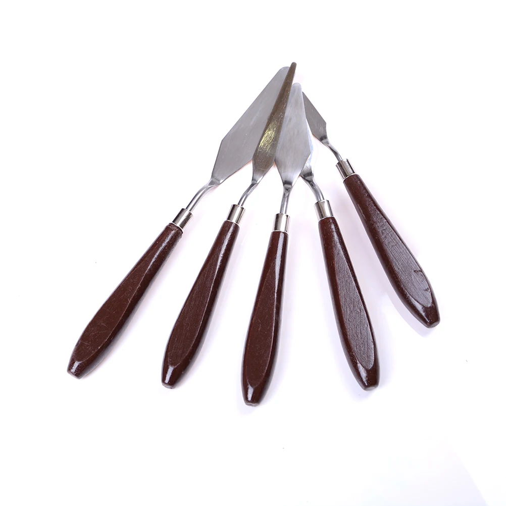 Mixed Stainless Steel Palette Scraper Set Spatula Knives Painting Knife Blade Wooden Handle For