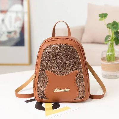 Girl's Small Backpack Brand Fashion Shining Sequin Shoulder Bag Women Multi-Function Mini Back pack for Teenage Girls Kids - Цвет: brown